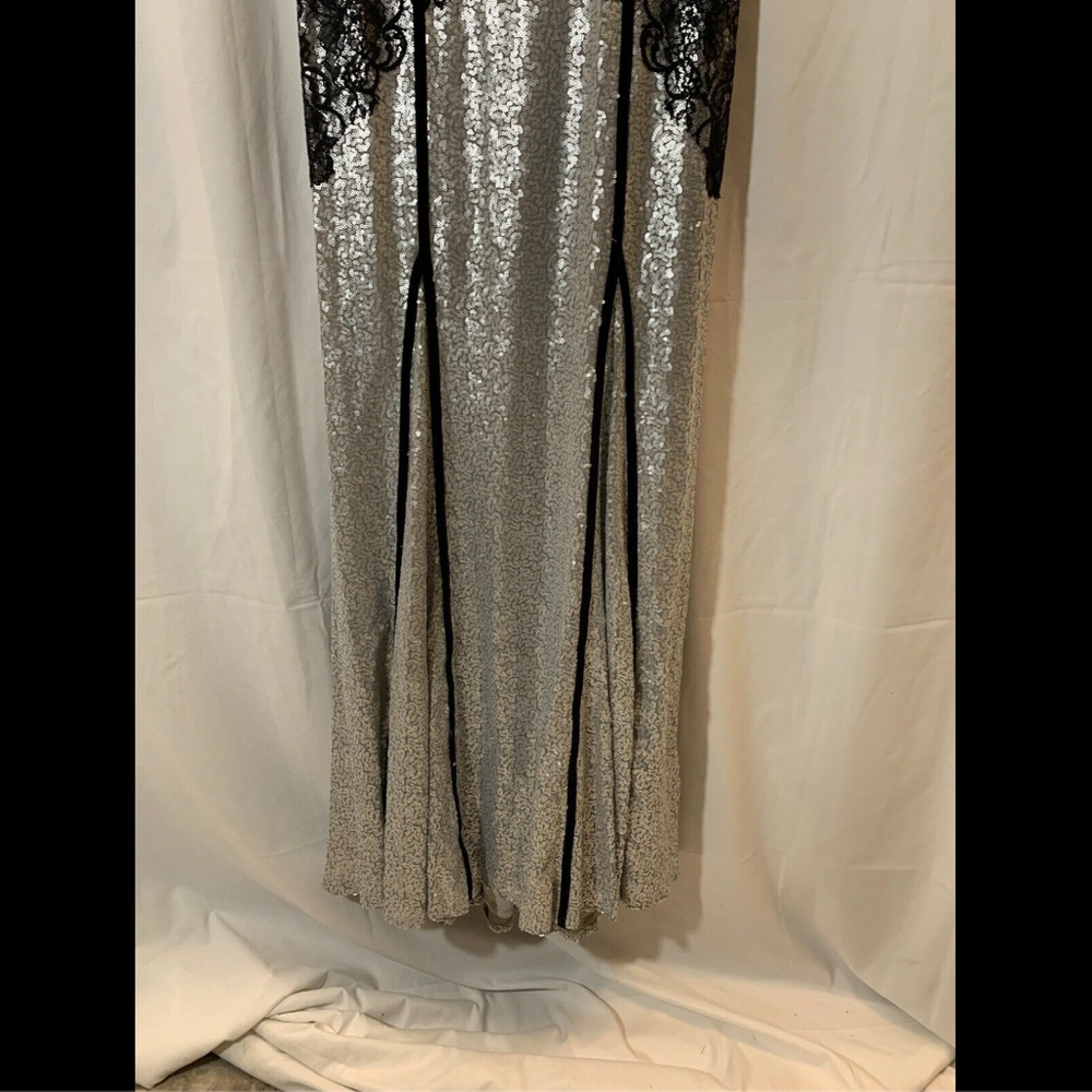 NEW $608 Tadashi Shoji Silver Lace Sequin Gown 6 - Picture 5 of 8